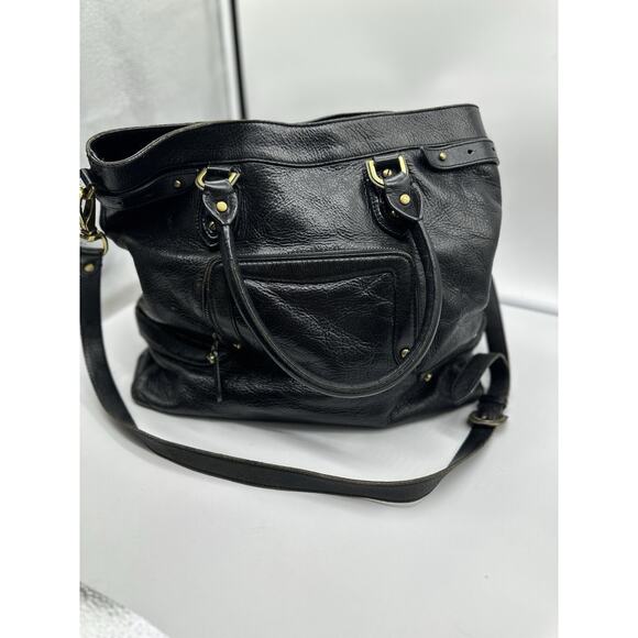 Cole Haan Pebbled Black‎ Leather Large Tote Top Handle Shoulder Bag Satchel - Picture 1 of 9